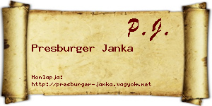 Presburger Janka névjegykártya